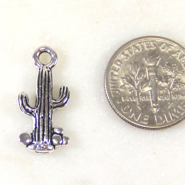 TierraCast, Saguaro Cactus Charms,  Fine Antiqued Silver Plated,Cadmium And Lead Free Pewter, Charms, 20 mm x 9.5 mm, 4 PIECES