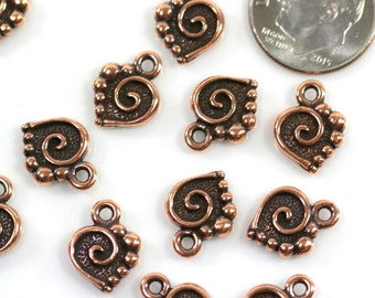 TierraCast Small Spiral Heart Charm, Antiqued Copper Plated Lead Free Pewter, 5 Pieces