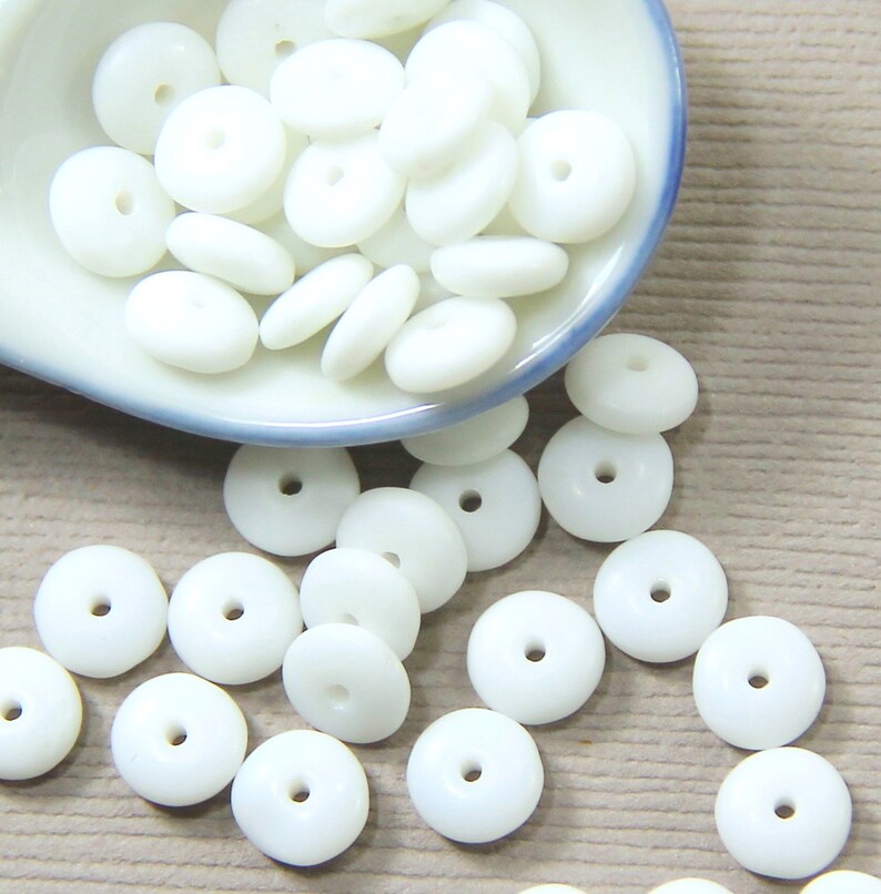 Disk Beads, Heishi, Discs, 6mm Disk Beads, Opaque White w/Matte Finish, Accent Beads, Spacer Beads, Center Drilled, Coin Beads, 50 Pieces image 9