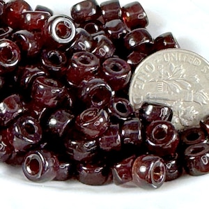 6mm. Crow, Pony Beads, w/2mm Hole, Transparent Garnet Red, Beads, Roller Beads, Czech, Large Hole Beads, Accent Beads,  50 Beads, 25