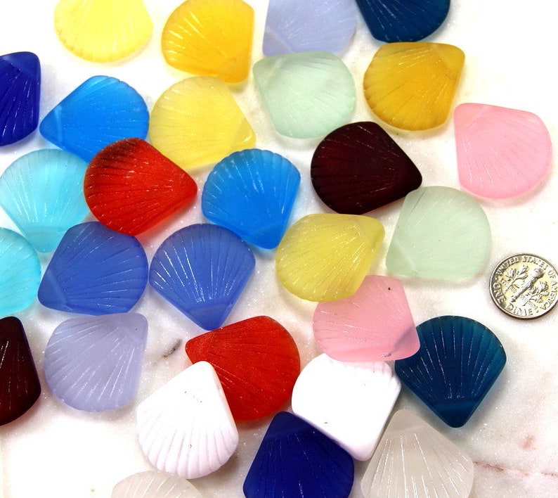 Large Clam Shell Pendant Beads, w/Frosted Matte Sea Glass Finish, 29x27mm, YOU PICK COLOR, 2 Pieces. image 3