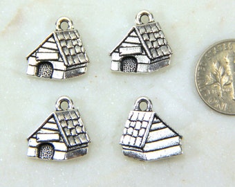 TierraCast Dog House Charms, Animal Charms, Jewelry Findings, Fine Silver Plated Lead Free Pewter, 4 Pieces