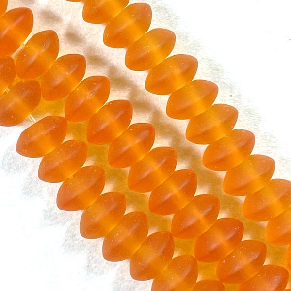 Bi-Cone Beads 8x5mm, Tangerine Orange With Frosted Matte Sea Glass Finish, Beach Glass Sea Glass Beads, 43 Pieces