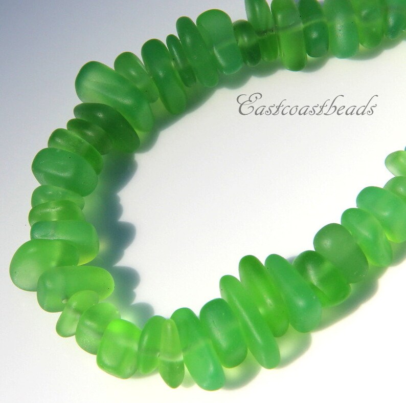 Cultured Beach Sea Glass 12x9mm. Pebble Beads 22 beads About 12 x 9 mm. Drilled Green Peridot