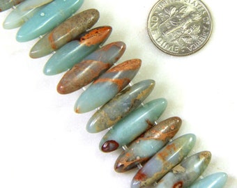 Perles en pierre gemme de jaspe à impression serpentine à 2 trous, finition brillante, 22x6 mm, 16 pièces