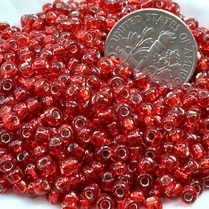 Seed Beads, 8/0 Size, Red w/Silver Lining, Kumihimo Beads, Accent Beads, Spacer Beads, 10 Grams