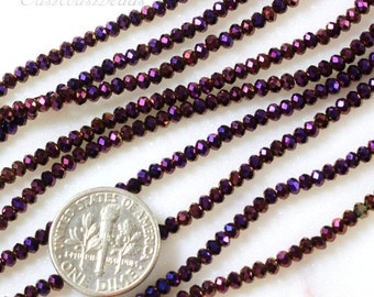 Rondelle Beads, Faceted Crystal Rondelle Beads, 2x2.25mm Beads, Accent Beads, Tiaria Beads, Petite Bead, Metallic Purple w/Ab Finish,100 Pcs