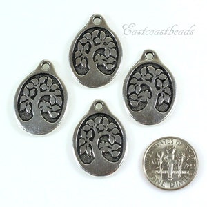 Large Bird In A Tree Charms, TierraCast Pendant Charms, Jewelry Charms, Antiqued Fine Silver Plated Lead Free Pewter, 2 Pieces