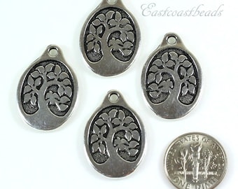 Large Bird In A Tree Charms, TierraCast Pendant Charms, Jewelry Charms, Antiqued Fine Silver Plated Lead Free Pewter, 2 Pieces