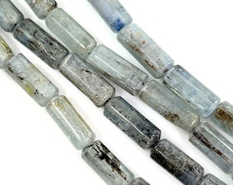 Kyanite Gem Stone Tube Beads, 12x5mm., Tube Bead, 17 Pieces