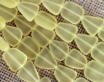 Free Form Flat Beads, Small Size, Lemon Yellow 13-16mm, Frosted Matte Finish, Sea Glass Style Beads, 6 Pieces