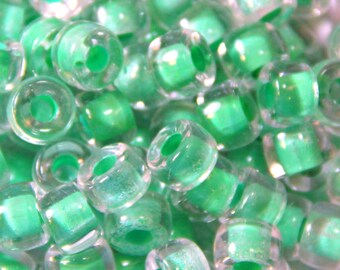 Pony Beads, 9mm w/ 3.5mm Hole, Crystal w/Mint Green Lining, Rondelle Beads, Roller Beads, Czech Glass Beads, Accent Beads, 69