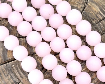 6mm Round Beads With Frosted Matte Sea Glass Finish, 6 mm, Opaque Pink, 34 Pieces