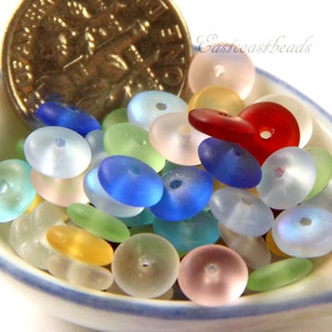 Coin Beads, 6mm, Color Assortment w/Matte Frosted Sea Glass Finish, Heishi, Discs, Disks, Accent Beads, Spacer Beads~ 50 Pieces