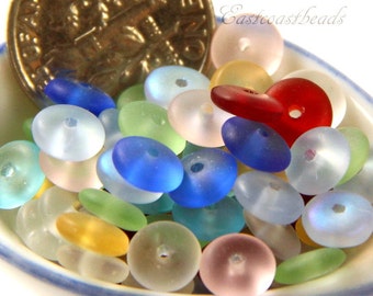 Coin Beads, 6mm, Color Assortment w/Matte Frosted Sea Glass Finish, Heishi, Discs, Disks, Accent Beads, Spacer Beads~ 50 Pieces