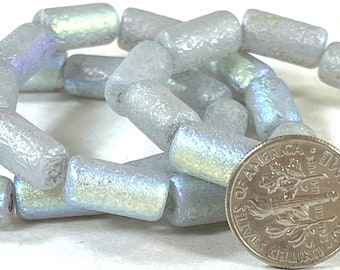 Large Tube Beads, Bead Size 14x7mm, Hole Size 2.5mm, Transparent with a Silver Lining and Etched AB Finish, 10 Pieces