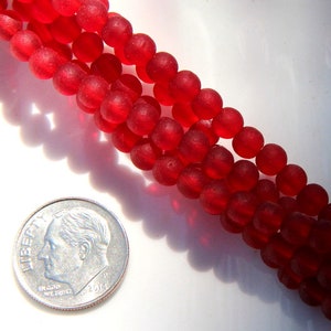 4mm Round Glass Beads, Cherry Red With Frosted Matte Sea Glass Finish, Sea Glass Beads, 46 Beads