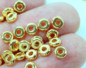 Heishi Disk Beads, 4mm Flat Coin Heishi Beads, 4 mm Spacer Beads, Accent Beads, Gold Plated Pewter