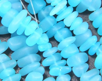 Pebble Beads, 6x9mm, Dark Opaque Blue Opal, About 12 x 9 x 3 mm.,  Cultured Beach Sea Glass, Drilled,  22 beads