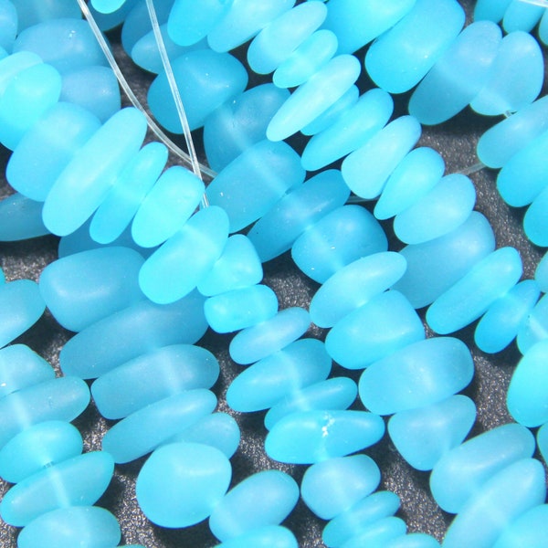 Pebble Beads, 6x9mm, Opaque Blue Opal, About 12 x 9 x 3 mm.,  Cultured Beach Sea Glass, Drilled,  22 beads