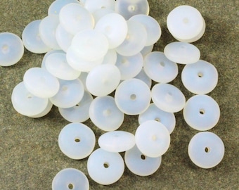 Disk Beads, Heishi, 6mm Disk Beads, Opaque White Opal w/Matte Finish, Accent Beads, Spacer Beads, Center Drilled, Coin Beads, 50 Pieces