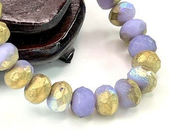 Rondelle Beads, 8x6mm., Thistle w/Etched And AB Gold  Finish 8 x 6mm Accent Beads, Donut Beads, 25 Pieces