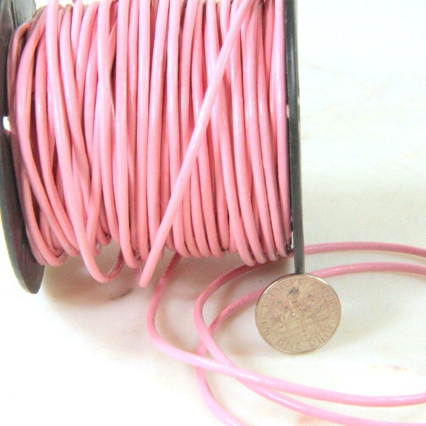 2 mm. Round Indian Leather Cording, Light Pink Color, Sold by the Yard