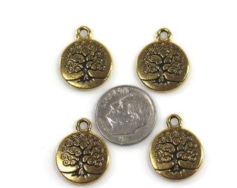 TierraCast Tree of Life Charms, Double Sided Charms, Jewelry Findings, Antiqued Gold Plated Pewter