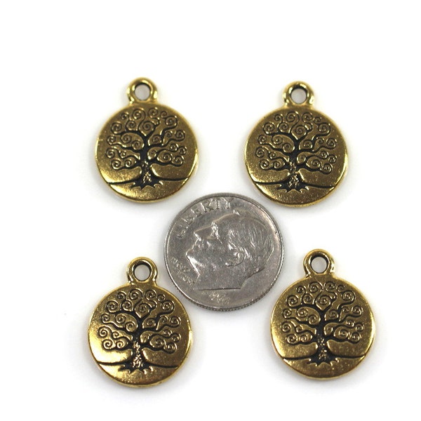 TierraCast Tree of Life Charms, Double Sided Charms, Jewelry Findings, Antiqued Gold Plated Pewter