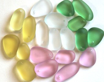 Large Pebble Nugget Pendant Beads, 15-35mm, Blossom Pink, Peridot, Crystal White & Lemon With Frosted Matte Sea Glass Finish, 20 Pieces