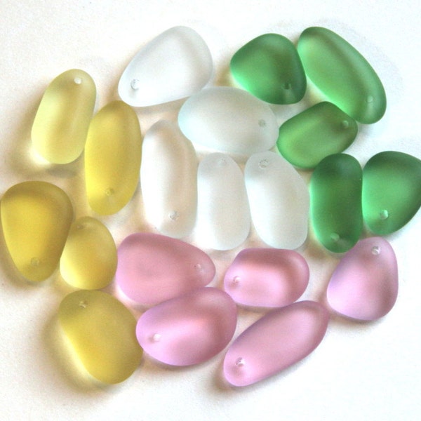 Large Pebble Nugget Pendant Beads, 15-35mm, Blossom Pink, Peridot, Crystal White & Lemon With Frosted Matte Sea Glass Finish, 20 Pieces