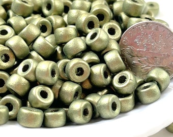 Pony Beads, 6mm w/2mm Hole, Opaque Green Iris w/Matte Finish, Czech Glass Beads, Large Hole Beads, Accent Beads, 133