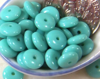 Coin Beads, 6mm, Turquoise w/Glossy Finish, Petite Flat Spacer, Heishi, Discs, Czech Glass, 6 mm, Center Drilled Beads, 50 Pieces