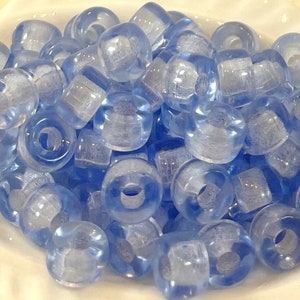 Crow, Pony Beads, 9mm w/3.5mm Hole, Transparent  Light Sapphire Blue,  Beads, Roller Beads, Czech, Large Hole Beads, Accent Beads, 119