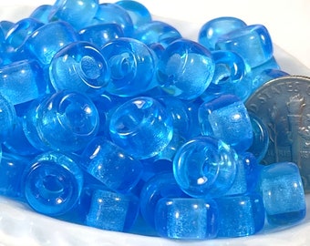 Pony Beads, 9mm w/3.5 Hole, Blue Aqua, Roller Beads, Czech Glass Beads, Large Hole Beads, Accent Beads, 22