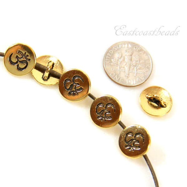 Tierraast OM Buttons, Small om Buttons, Metal Shank Buttons, Leather Findings, Antiqued Gold Plated Pewter