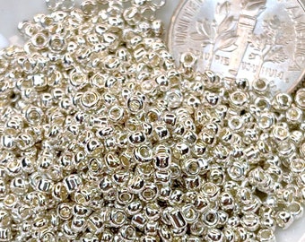 Seed Beads, 12/0 Size, Metallic Silver Coated Glass Seed Beads, Kumihimo Seed Beads, Accent Beads, Spacer Beads, 10 Grams