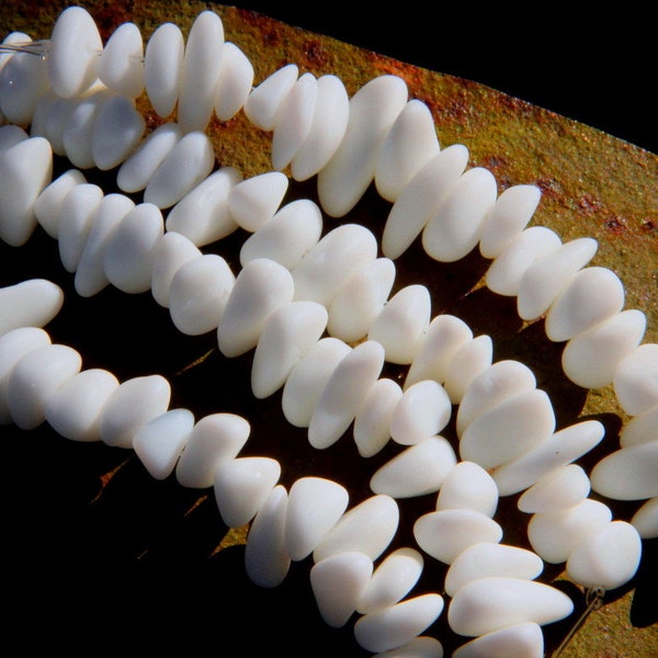 Pebble Beads, 6x9mm, Opaque White, About 12 x 9 x 3 mm.,  Cultured Beach Sea Glass, Drilled,  22 beads