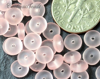 Disk Beads, Heishi, Discs, 6mm Disk Beads, Pink w/ Sea Glass Finish, Spacer Beads, Center Drilled, Coin Beads, 50 Pcs.