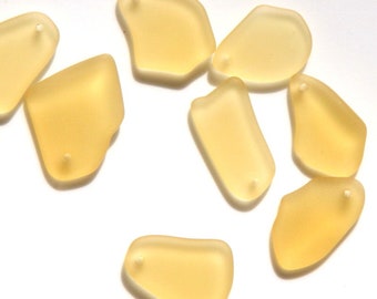 Free Form Flat Pendant Bead, Desert Gold w/Frosted Matte Sea Glass Finish, Size 13-20x24-26mm, 6 Pieces