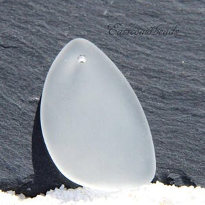 Large Eclipse Pendant Beads, w/Frosted Matte Sea Glass Finish, Crystal White, 36mmX24mm,  1 Piece