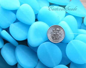 Freeform Flat Beads, Large Size 22x25mm., Opaque Blue Opal, Sea Glass Beads, Frosted Matte Finish, 5 Pieces