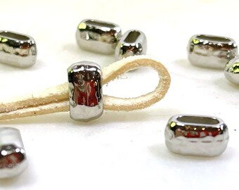 TierraCast Crimp Beads, Hammertone Large Barrel Beads, Leather Findings, 10x5mm Crimps beads, Non Tarnishing  Rhodium, 3 Pieces