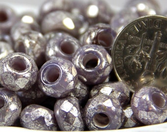 10 Rondelle, Roller, Pony Beads, 9x6mm w/3mm Hole,  Mulberry w/ Mercury Finish, Large Hole Beads, Czech Beads, 214