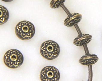 TierraCast 7.3mm. Lotus Spacer Beads, Double Sided, Antiqued Brass Plated Pewter, Cadmium Lead Free Pewter