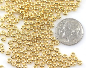 TierraCast Disk Beads, 3mm Round Heishi Beads, 3 mm Coin Spacer Beads, Accent Beads, Rondelle Beads,  Gold Plated Pewter, 100 Pieces