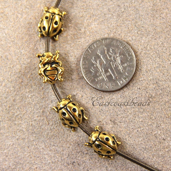 TierraCast 12mm Lady Bug Beads, Bug Beads, Jewelry Finding, Antiqued Gold Plated Lead Free Pewter