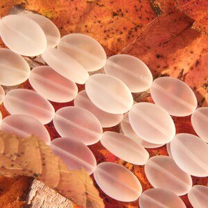 Small Oval Puffed Beads, 18x13mm, Crystal White, With Frosted Matte Sea Glass Finish, 6 Pieces Per Strand