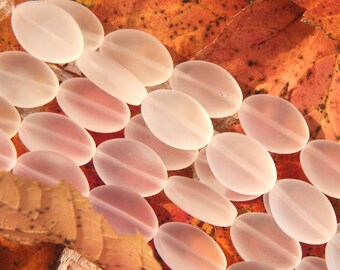 Small Oval Puffed Beads, 18x13mm, Crystal White, With Frosted Matte Sea Glass Finish, 6 Pieces Per Strand