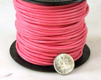 2 mm. Round Indian Leather Cording, Pink Color, Sold by the Yard